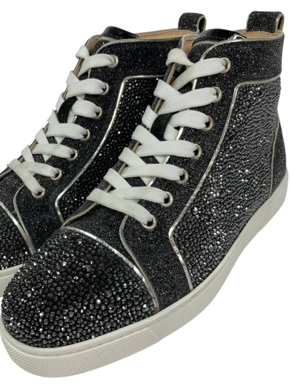 Christian Louboutin Louis Orlato Strass Black Glitter High Top Sneakers 38.5